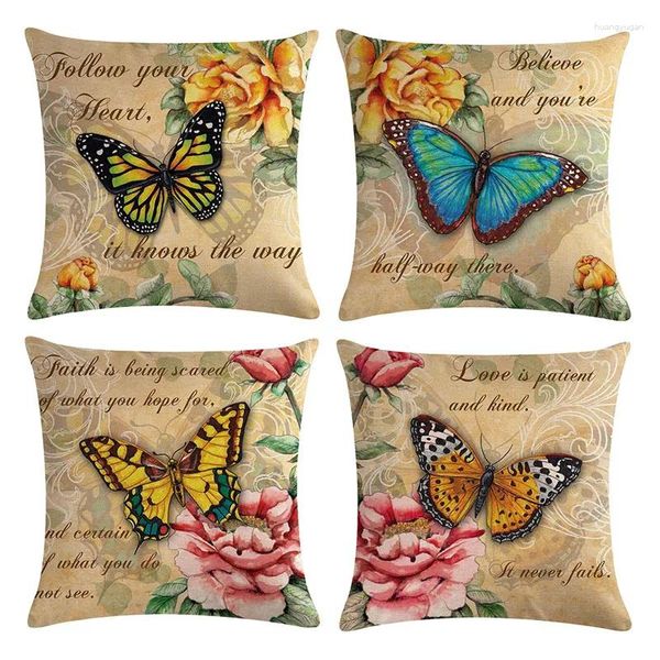 Cuscino 4pcs Butterfly Pattern Throves copertura in stile vintage Cover Pink Flowers Giallo Culle non nucleo per li