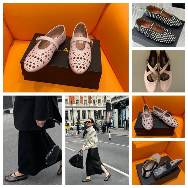 Mit Box-Kleiderschuhen Designer Sandalen Ballett Slipper Slider Flat Dancing Women Round Zehen Strassbootschuhe Leder Gaised Schnalle Schuhe Größe 35-40 Schwarz