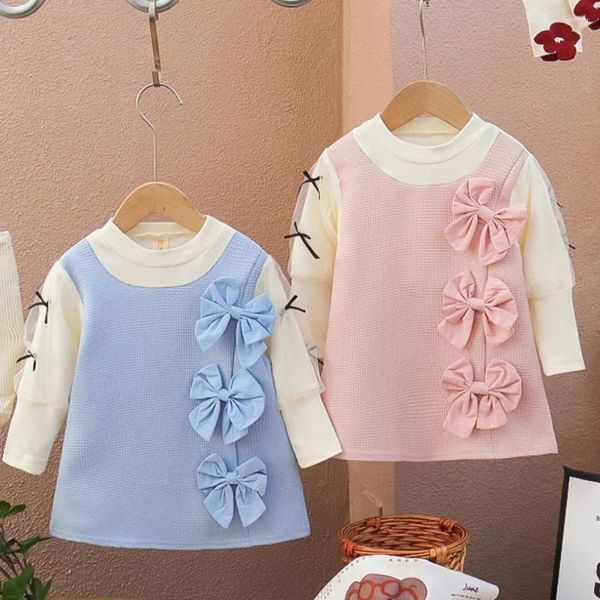 Abiti da ragazza 2024 anni Big Bow Dress Didler Autunno Sleeve lungo Autunno carino Daily Princess A-Line Bild Kid Birthday Vestidos