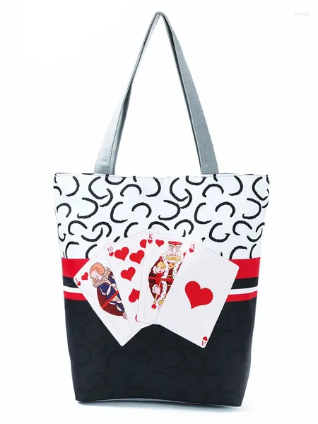 BAG Personality Cartoon Poker Stampato Spalla donna Donne di grande capacità eco riutilizzabile Shopping Ladie Pattern Outdoor Femmina femmina