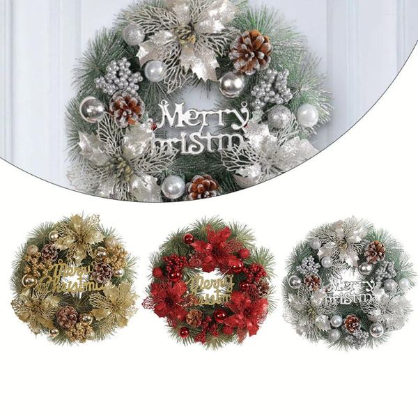 Flores decorativas Flor Flor Pinecone Wreath Door da parte da frente Decorações pendentes penduradas 2024 anos Ornamento de guirlanda Navidad