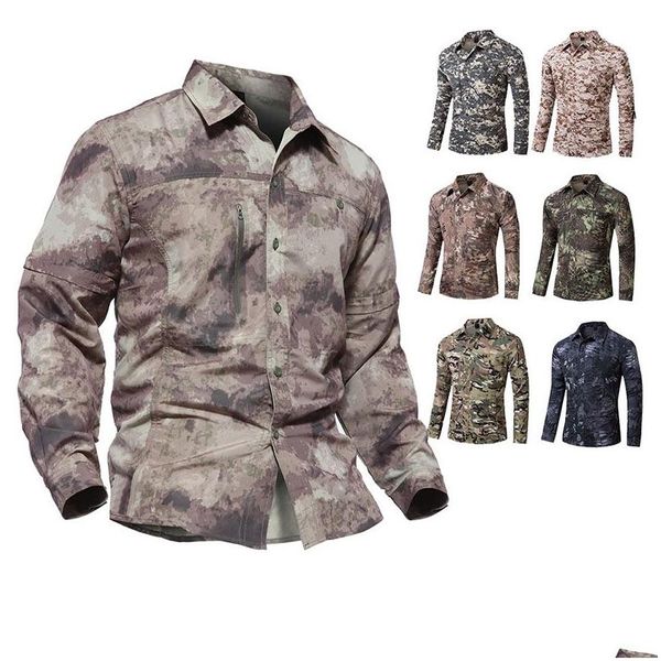 Taktik Gömlek Açık Hava Avı Ateş Gömlek Savaş Elbisesi Üniforma Camo BDU Ordu Savaş Giyim Hızlı Kuru Kamuflaj No05-109 DROP D OTMW3