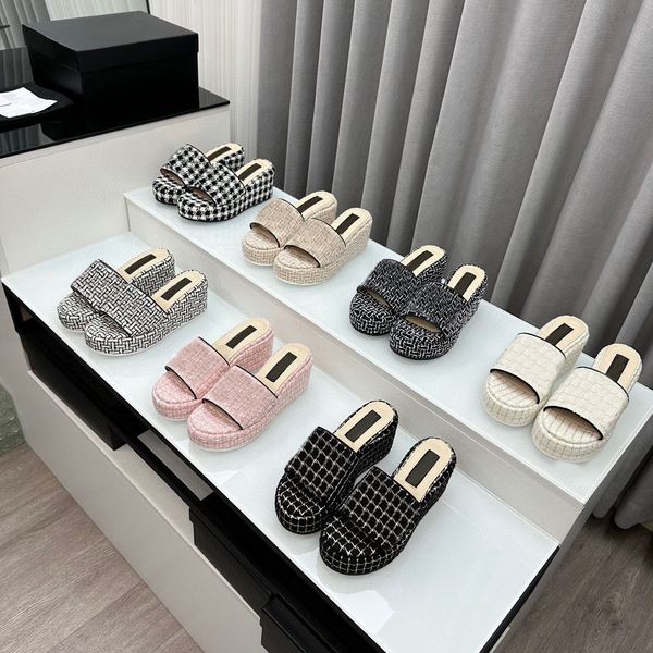 Designer Beach Slipper Frauen Neue Halbschuhe 100% Leder Wildleder Dicke Absätze Metallrutschen Frau Schuh faule Sandalen High Heeled Schuhe Größe 34-41 mit Kasten Hang Fersenschuhen