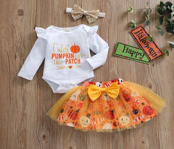 Baby 012m mein 1. Halloween Kostüm Neugeborene Kind Mädchen Kleidung Set Brief Strampler Tulle Tutu Röcke Stirnband -Outfit H09102116863