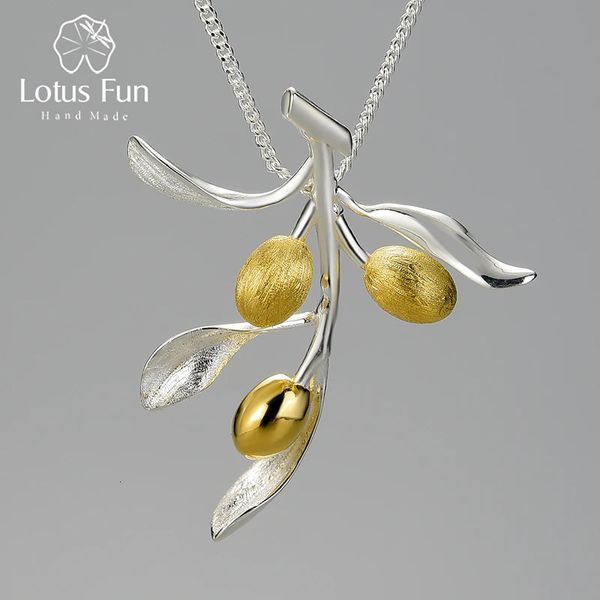 Divertimento foglie di olivo di lusso ramo di frutta a sospensione vera 925 collana in argento sterling per donne gioielli fine vintage 240409