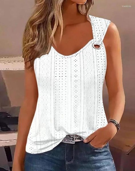 Tank da donna Top Women 2024 Summer Fashion Eccello per occhielli Eyelet ASIMMETRICA Sleevelessico Plain Casualmente Tank Y2K vestiti Y2K