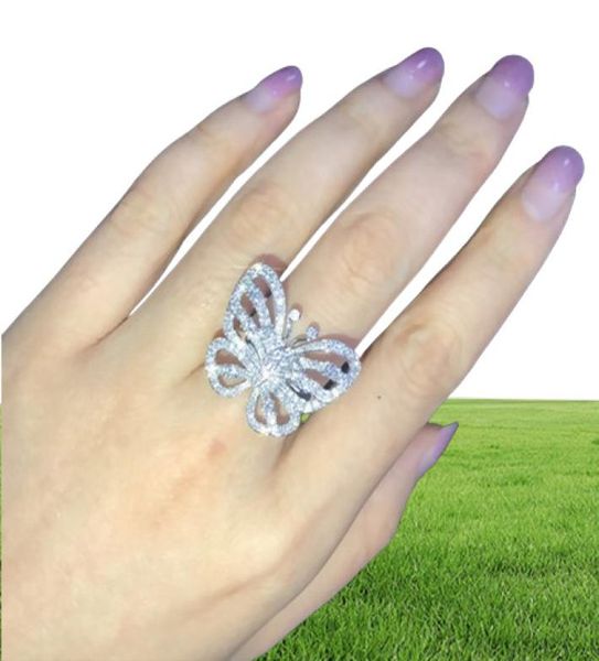Neuankömmlinge atemberaubender Luxusschmuck, der 925 Sterling Silber Pave White Sapphire CZ Diamond Versprechen Ringe Hochzeits Schmetterling Ba6837402