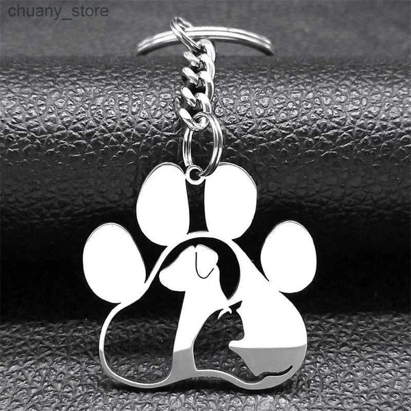 Schlüsselanhänger Lanyards niedliche Hunde Katze Pfoten Schlüsselkette für Frauen Männer Edelstahl Tier Fußabdrücke Keyring Bag Charme Accessoires Schmuck Llaveros K8006S1 Y240417