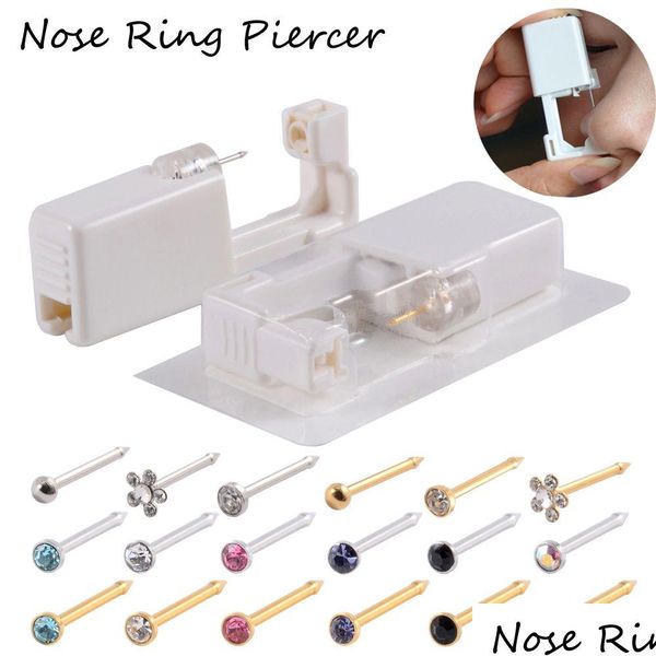 Andere 1 Einheit Edelstein Nasenstollen Piercing Waffe Piercer Einweg sicheres steriles Werkzeug Hine Kit Ohrring Bod Körper Schmuck Abgabewerkzeug Dhobi