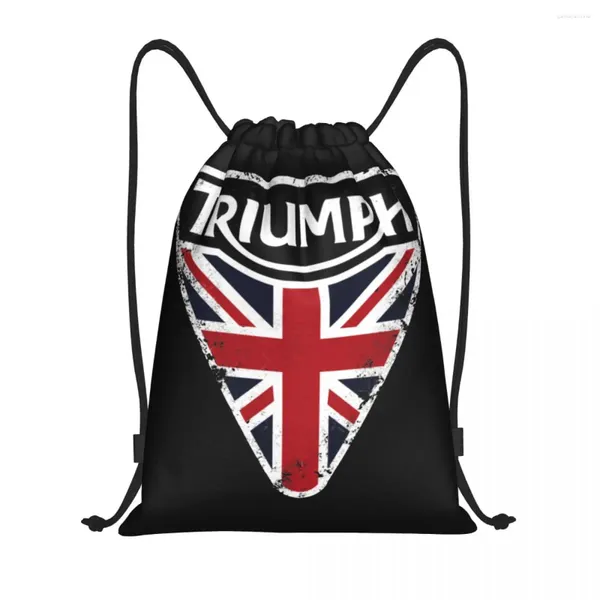 Alışveriş Çantaları İngiliz Motosiklet Triumps Drawstring Sırt Çantası Spor Salonu Çanta Klasik Union Jack String Sackpack Yürüyüş için