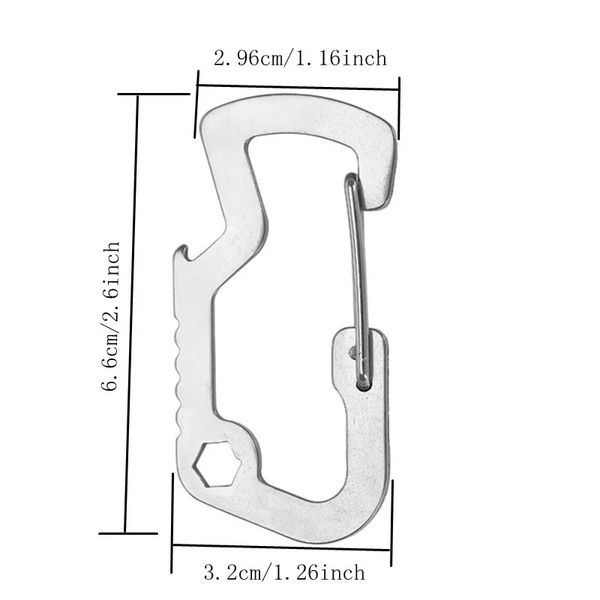 Edelstahl D Form Carabiner Outdoor Carabiner Lock Cap Lifter Schnellfreisetzungsschlüsselkettenflasche EDC Tool
