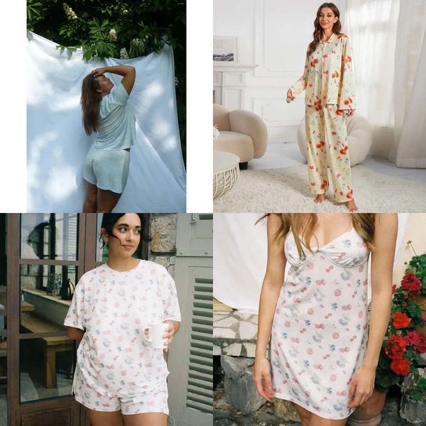 Nachtwäsche Frauen Pama Set für Frauen Kausaler Blumendruck Langarm Loungewear 2 Stück DJerf Avenue Pamas Y2K Chic Vintage Homewear S YK