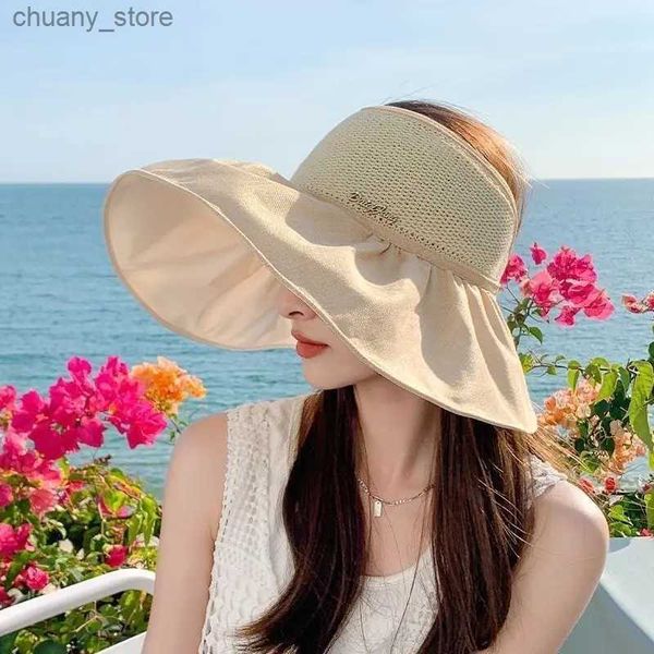 Visores atualizados Big Brim Protection Visor Cap Cap Womens Summer UV Protection All Matching Sun Hat Outdoor Sun Hat Y240417