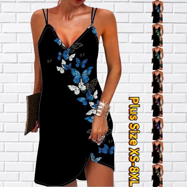 Повседневные платья 2024 Сексуальные V-образные вечеринки платья на пленку с юбкой до колен Печать Midi Summer's Trend xs-8xl