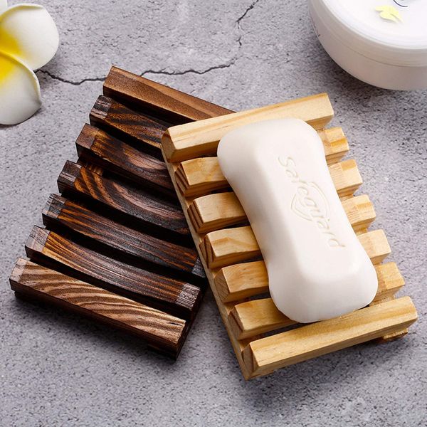 Sabão pratos de sabão banheira de banheiro de bambu natural Bandeja de madeira para prevenir o mofo Drene Banheiro Ferramentas de banheiro