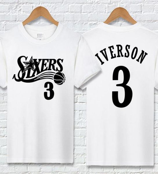 Novo time de basquete de verão, camiseta masculina, camiseta, camiseta masculina iverson 76 letras impressão camisas casuais de manga curta ativo9348407