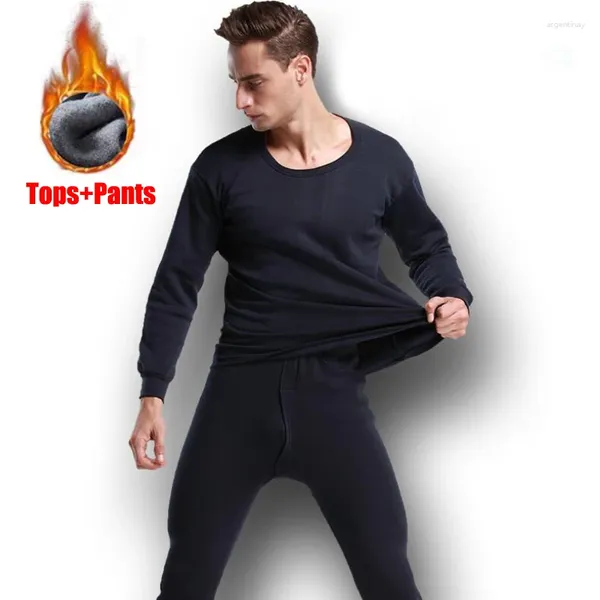 Мужское тепловое нижнее белье зимнее джонс мужские флисовые брюки с теплыми топами подходят для мужчин.