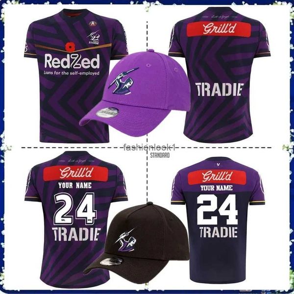 2024 Melbourne Storm Mens Anzac Rugby Jersey 2024/25 Storm Black Baseball Hats Mens Anzac Training Jersey Size S-5xl FW24