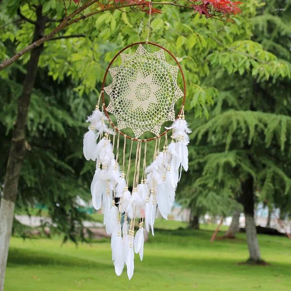 Dekorative Figuren handgefertigter Traumfänger weiße Federn Perlen Design Hängende Anhänger Dekoration Ornament Geschenk Home Wall Art Hangings Wind Wind