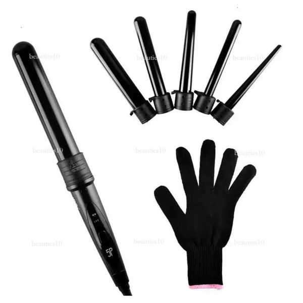 Pro 5 partes intercambiáveis Curling Iron Hine Cerâmica Caminhão de cabelo multi-tamanho Resistente a estilo de luvas Conjunto de estilo