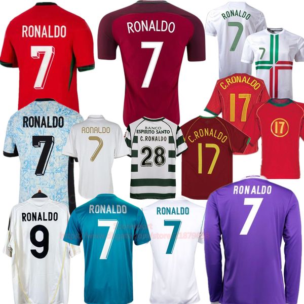 Portugal Ronaldo Retro Soccer Trikots 04 06 12 14 Vintage Football -Shirts 07 08 09 Klassische Fußballtrikot 2024 Madrid Purple Long Sleeve Kit 15 16 17 18 3xl 4xl