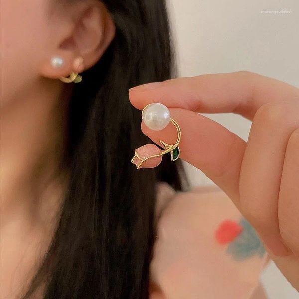 Серьги -грибы корейская мода розовые уши тюльпа