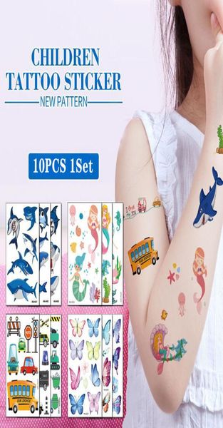 10pcs Children039s Karikatür Serisi Sahte Dövme Çıkartmaları Set Sevimli Renkli Çizim Çocuklar İçin Geçici Kağıtlar Yetişkinler Eller Kolları DIY7247906