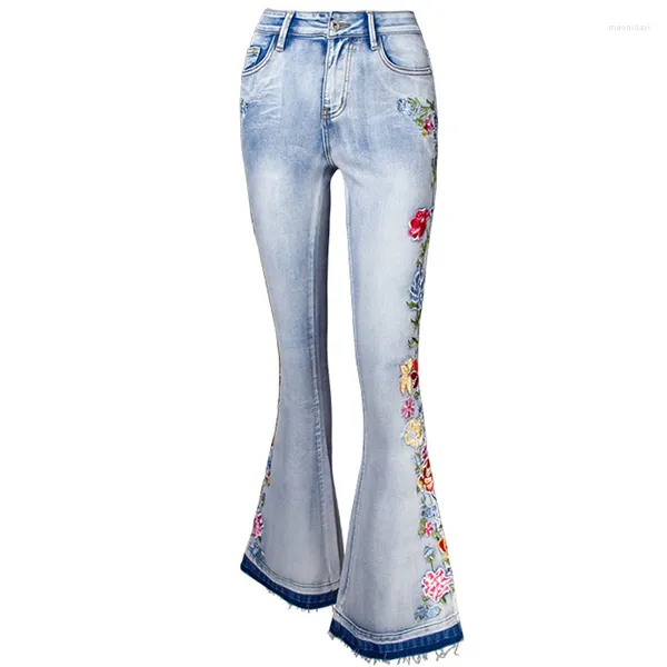 Jeans femminile ad alta vita ricamo da abbigliamento da donna pantaloni bagliori a gamba gamba taglio pantaloni in jeans campanello di fondo stradale campanello campanello