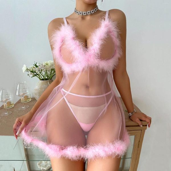 Bras Set Women's Transparent Lingerie Set sexy Role Play Strap Stupt Stupt for Women Plus Size Female Intimates Ultra Shin Nighthown
