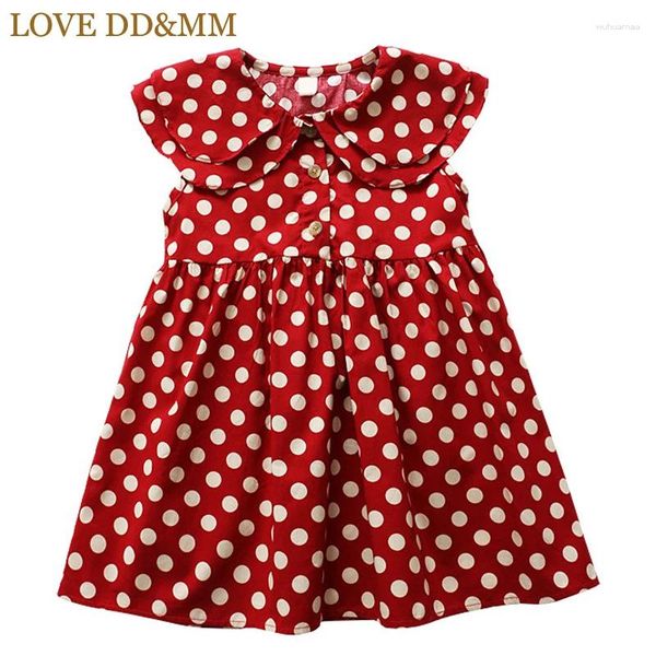 Vestidos de menina amor ddmm garotas de verão doce lótus folha de lótus bolinha double boneca colar vestido de colete de roupas de bebê roupas de roupas de bebê roupas