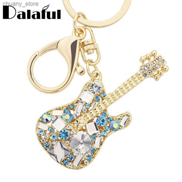 Anahtarlıklar Landards Zarif Şık Gitar Kristal Rhinestone Anahtar Çanta Çanta Toka Çanta Kolye Araba Keysings Kadınlar Anahtar Zincirler K255 Y240417