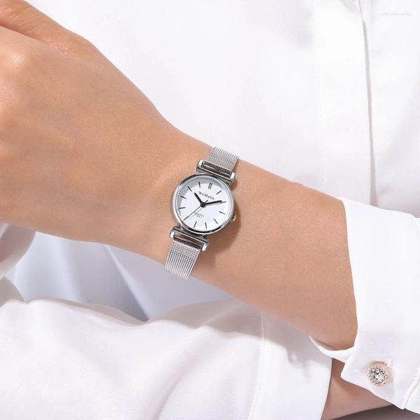 Relógios de pulso Trendy Small Dial Silver Mesh Aço Quartzo Mulheres Relógio