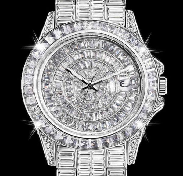 Armbanduhren vollständig Baguette Diamond Uhr für Männer vereiste Quarz Herren Uhren Hip Hop Männliche Uhr Wasserdichte Silber Reloj Hombre D4479250