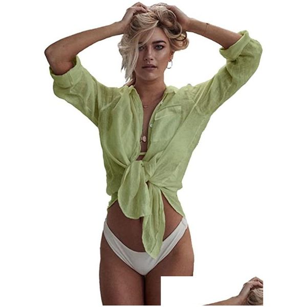 Plus -Size -Kleider Womens Bikini Badeanzug ER Up Button Down V Hals Hemden Langarm Bluse Strandbekleidung Badeanzug Drop Lieferung An Begriffene Dhagn