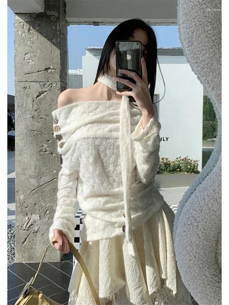 Vestidos de trabalho A saia branca feminina define a cintura alta vintage A-line Lace Manga Longa T-shirt Y2K 90S Elegant 2000s Moda
