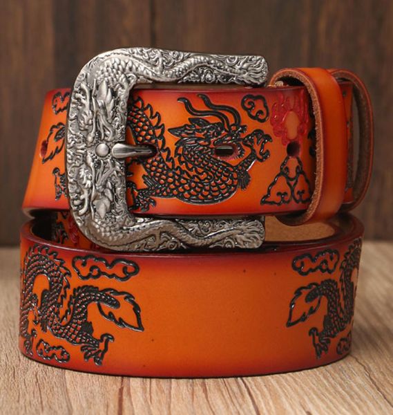 Fashion Dragon cinese Cinture genuine per uomini Luxury Big Pin Buckle Men039 Cintura vestito in pelle Casualmente Cavallo Maschio Strap7750695