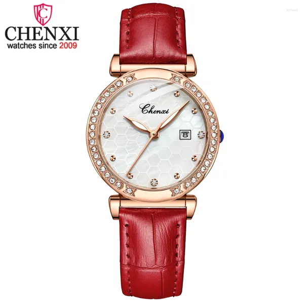 Orologi da polso Chenxi Women Watch Fashion Gold Gold Rose Top Brand Quartz Ladies Calendario in pelle Orologi da polso Regalo per