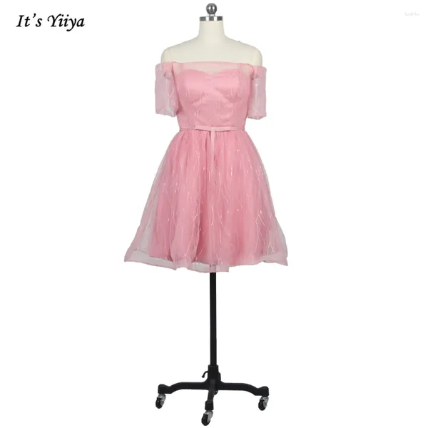 Vestidos de festa é yiiya baile vestido rosa ilusão de manga curta do ombro de renda de renda feminina formal lx154