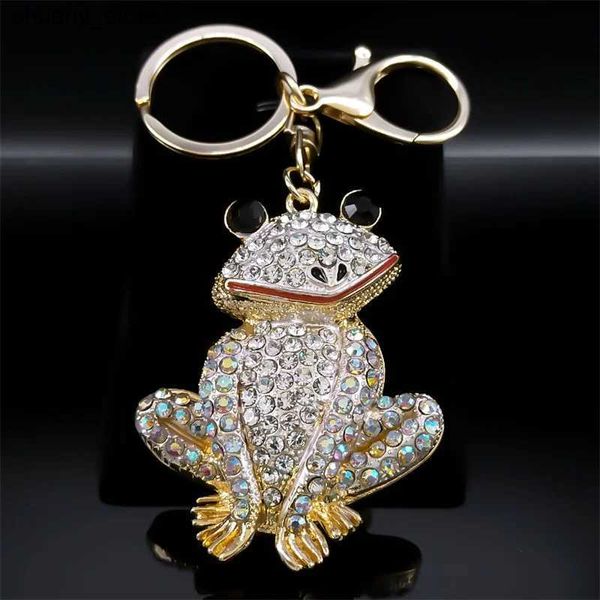 Schlüsselanhänger Lanyards Crystal Wihte Frosch Schlüsselbund für Frauen Strass Goldfarbe Ästhetik Tierbeutel Accessoires Freundin Geschenk Keyring Schmuck Y240417