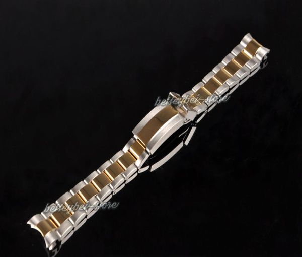 20 mm neue mittelgold polierte und gebürstete Edelstahl gebogene Ende Watch Bandgurt Armbänder für Oysterflex -Subarmband 9995936