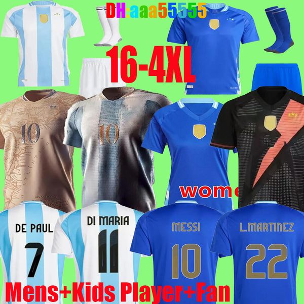 24 25 Argentinas Soccer Jerseys Fãs Versão Messis Mac Allister Dybala di Maria Martinez de Paul Maradona Crianças Copa America Copa Camisa de futebol feminino