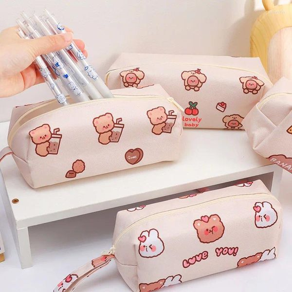 Bolsas de armazenamento Kawaii Cartoon Bear lápis Case de lápis de grande capacidade Pen Bag Organizador de papelaria de mesa