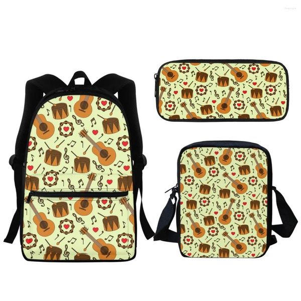 Schulbeutel Cartoon Musikinstrument Druckstudent Rucksack Tasche Teen Männer Mädchen Laptop kleines Mittagessen Bleistift Gehäuse