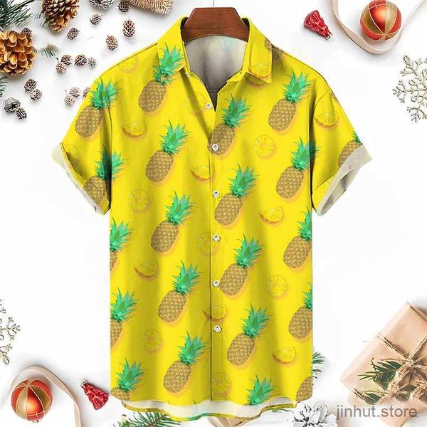 Erkek Tişörtleri Yeni Yaz 3d Meyve Ananas Baskılı Gömlek Kadınlar Moda Moda Komik Sokak Giyim Kısa Gömlek Erkekler Hawaiian Y2K Giyim