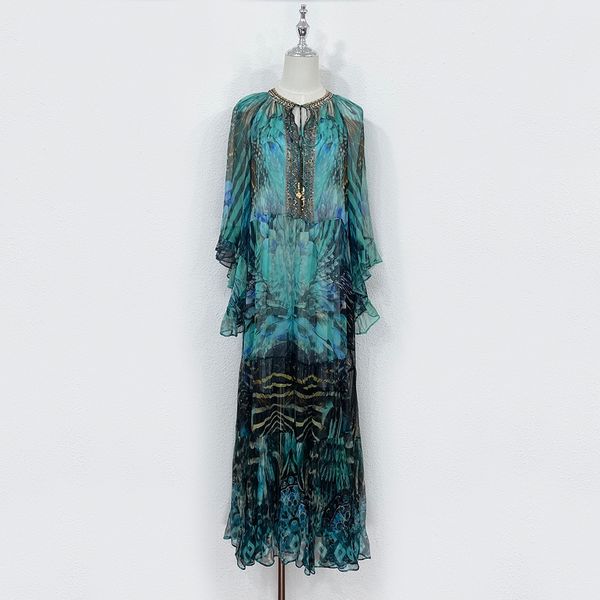 2024 Summer Fantasy Blue Silk Printed Hot Diamd