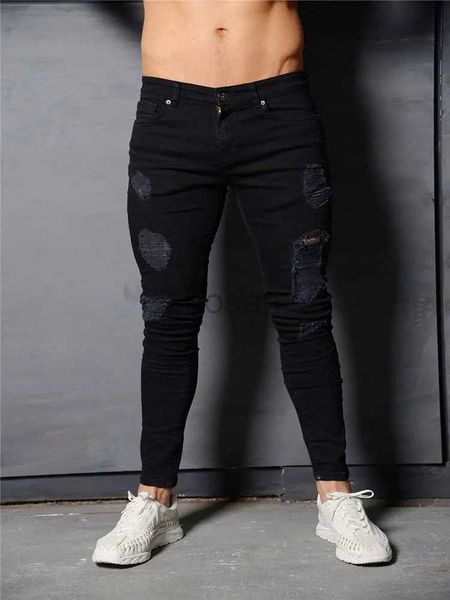 Herren Jeans 2022 Springaand Summer High Street Stretch Mens Slim Fit Thin Motorcycle Mid-Waist Denim Cotton Ripped Youth Hosen D240417