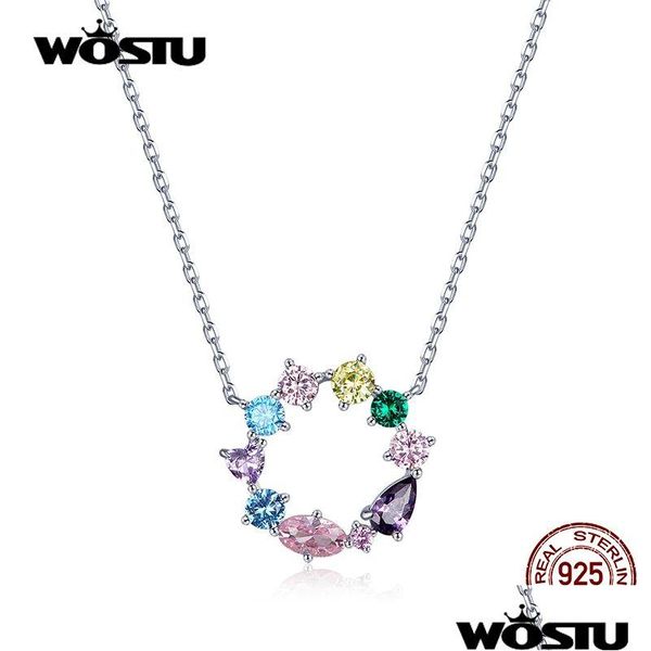 Подвесные ожерелья wostu 17.7genuine 925 Sier Sier Lucky Collece для женщин Colorf Циркон.