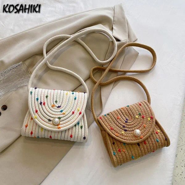 Bolsas de noite de rua japonesa Mulheres de crochê ombro de crochê vintage Bolsa de crostabody casual Casual Sweet All Match Y2K Aesthetic Fairy Mini