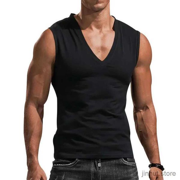 T-shirt maschile da uomo giubbotto a v-collo palestra muscolare fitness formazione t-shirt sport per il piacere traspirato glet pullover senza maniche