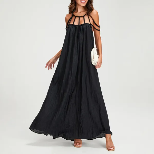 Женское летнее пляжное платье богемное повседневное без рукавов спагетти ремешок с длинным сарафтом с плеча
